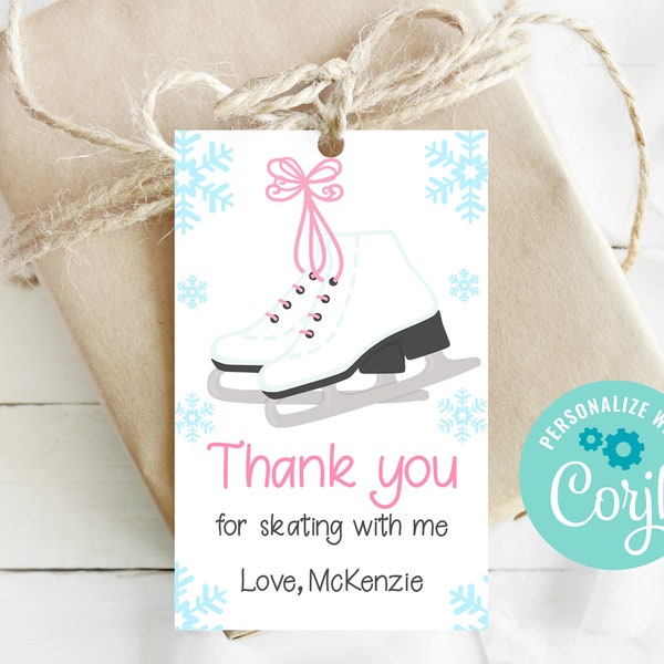 Editable Ice Skating Tag, Ice Skating Birthday, Ice Skating Party, Winter Birthday, Corjl, Printable Tags, Winter Party, Instant Download