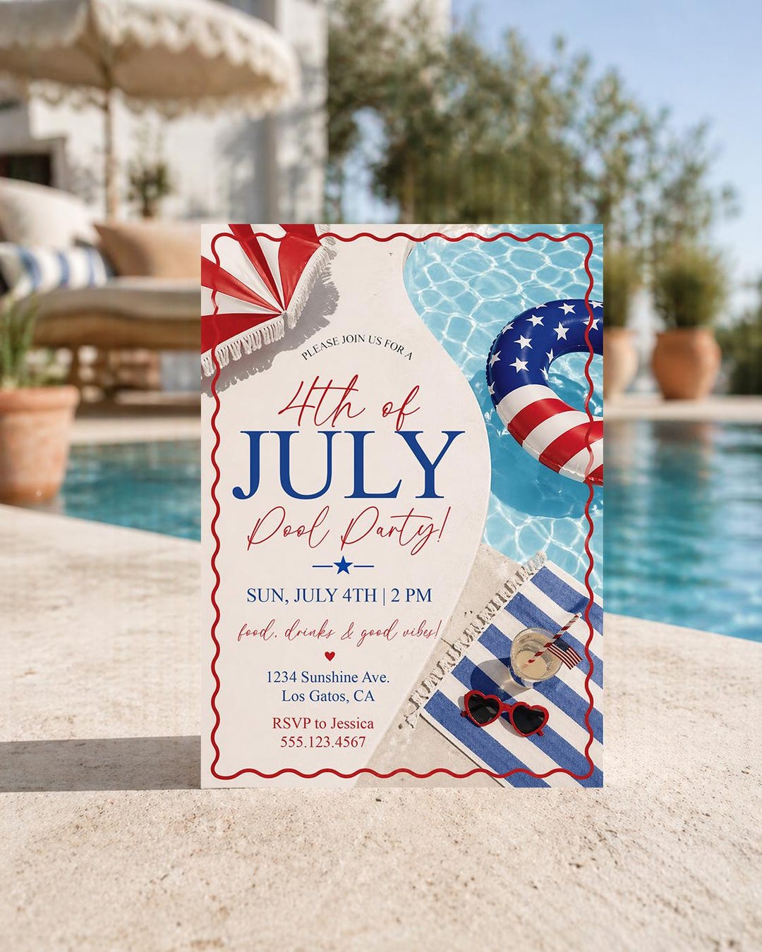 4th of July Pool Party Invitation, Red White Blue Party Template (canva ...