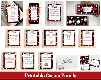 Printable Casino Party Bundle Templates, Editable Casino Birthday Party Decorations, Casino Night Decor, Poker Night, Gambling, Corjl, CABR