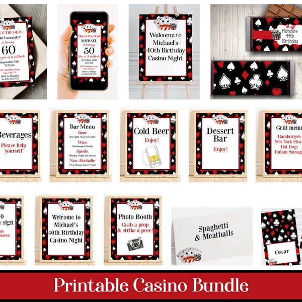 Printable Casino Party Bundle Templates, Editable Casino Birthday Party Decorations, Casino Night Decor, Poker Night, Gambling, Corjl, CABR