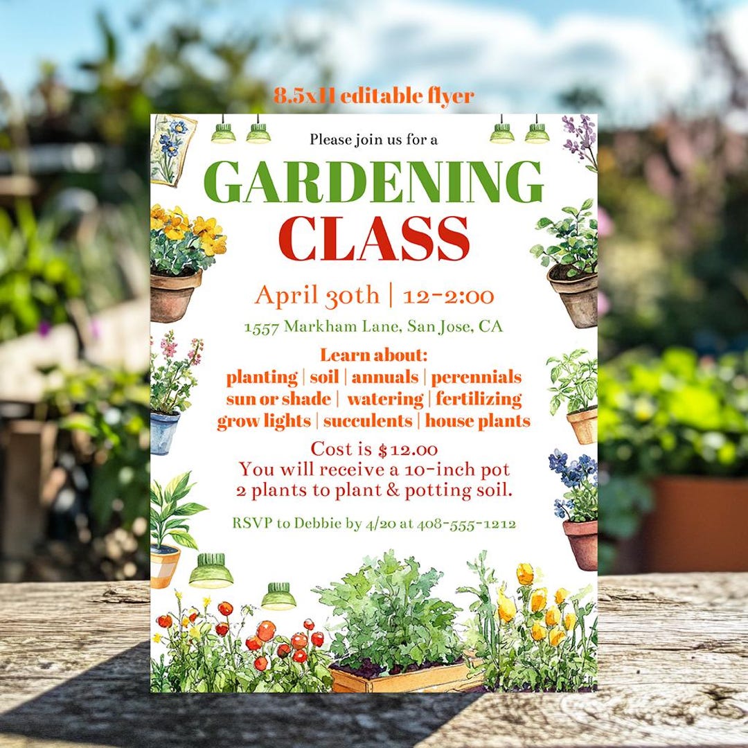 Editable Gardening Class 8.5x11 Flyer Template Gardening Master Class ...