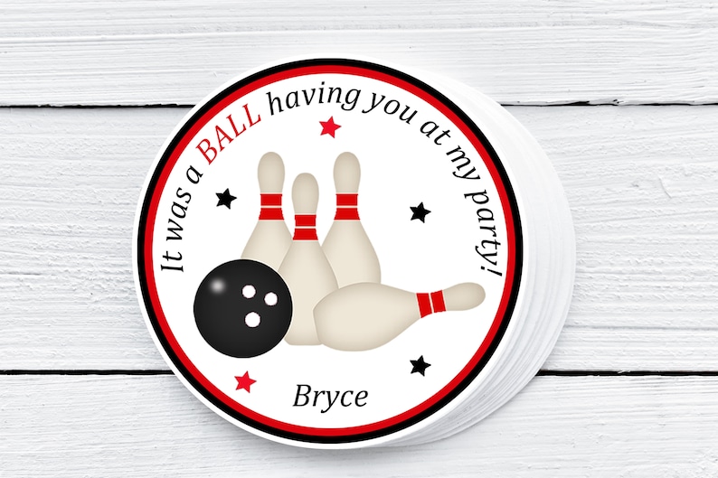 Bowling Party, Bowling Favor Tag, Bowling Birthday, Kids Bowling Birthday Party, Boys Bowling, Red and Black Bowling, Bowling Party Favors image 1