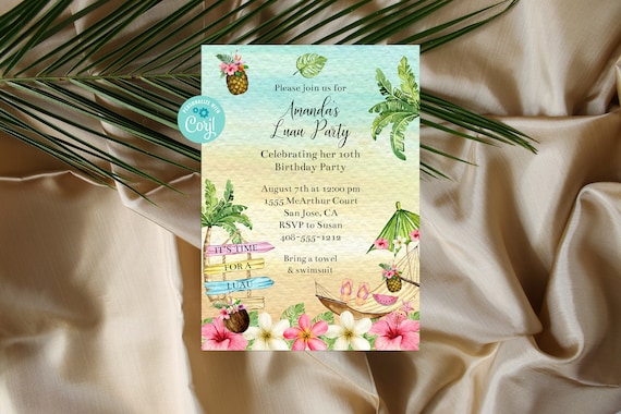 Editable Luau Invitation, Hawaiian Invitation, Luau Party, Tropical Invitation, Luau Birthday, Printable Invitation, Corjl, Instant, LUBP Il_570xn