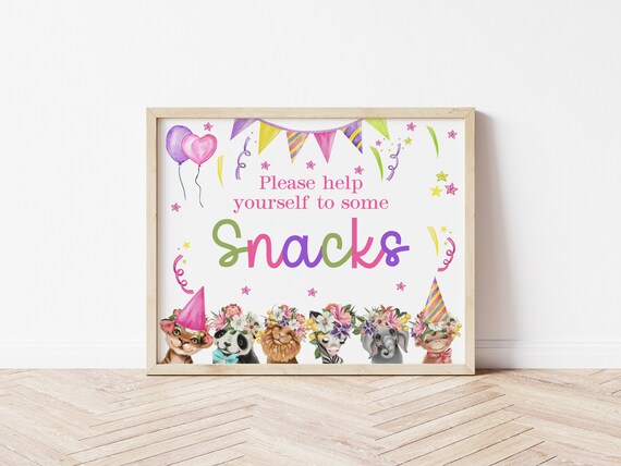 Snack Sign, Food Sign, Party Animals, Animal Party, Zoo Party, Animal Birthday, Food Table Sign, Safari Party, Wild One, 1st Birthday, PABP Il_570xn