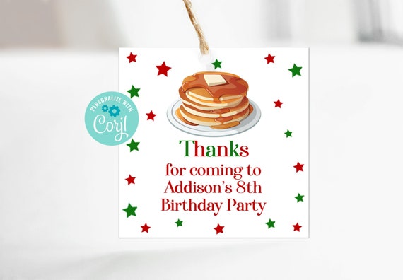 Editable Christmas Pancakes and Pajamas Favor Tag, Thank You Tag, Pajama Party, Slumber Party, Pancake Party, Sleepover, Corjl, CHRP Il_570xn