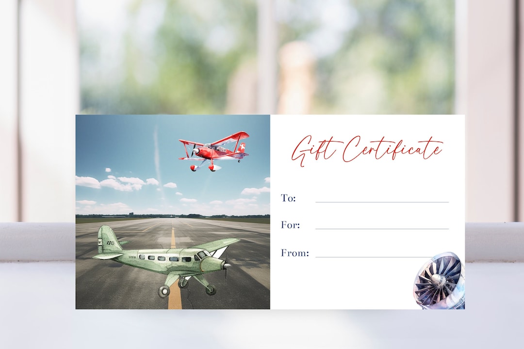 Printable Airplane Flying Lessons Gift Certificate Template, Aviation