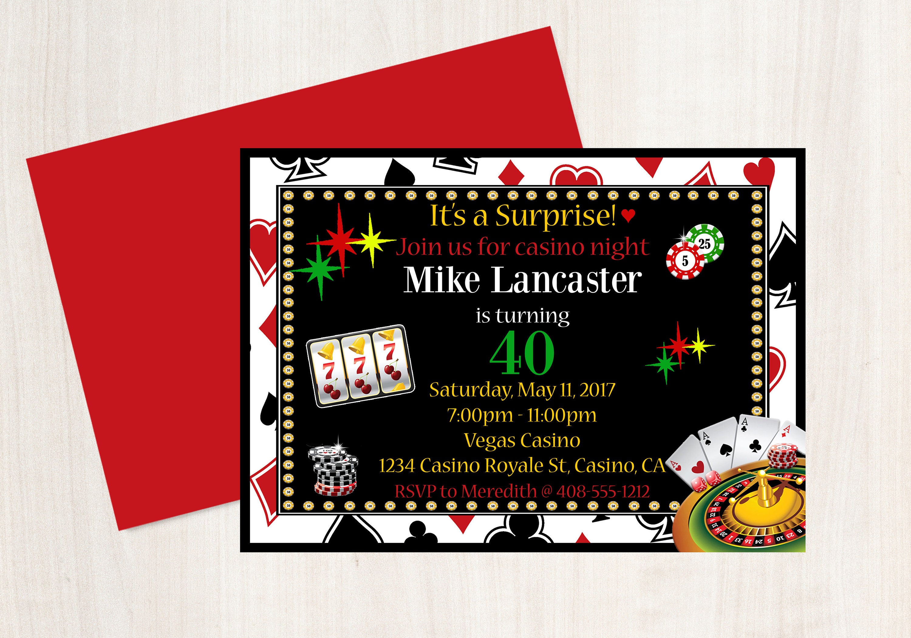 Casino Invitation Las Vegas 40th Birthday 40th Party 40th Etsy