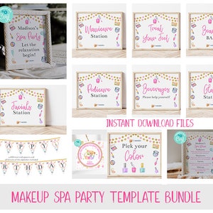 Makeup Spa Party Bundle Templates Printable Spa Party Signs | Etsy