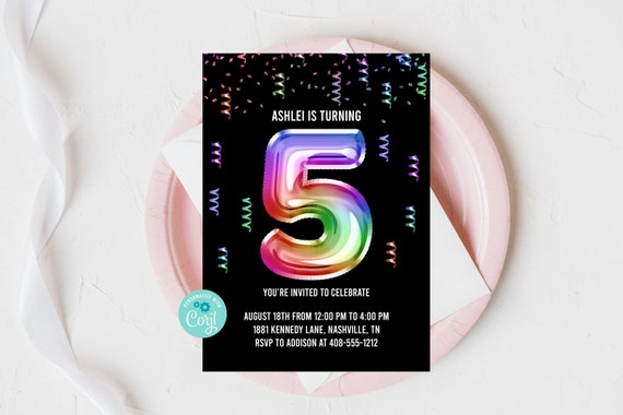 Editable 5th Birthday, 5th Birthday Invitation Template, 5 Year Old
