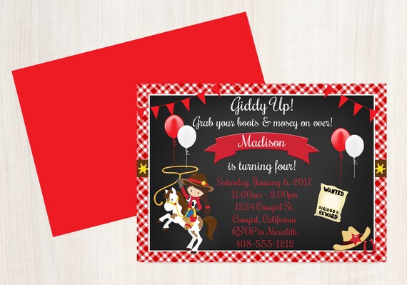 Cowgirl Birthday Invitation, Cowgirl Birthday Party, Cowgirl Chalkboard Invitation, Cowgirl Farm Invitation, Cowgirl Invite, Cowgirl Party Il_570xn