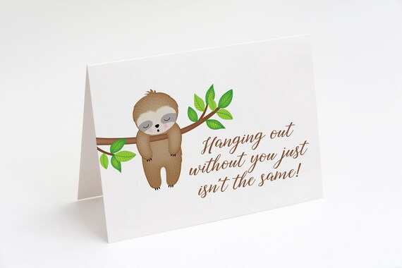 Social Distancing, Sloth, Quarantine Card, I miss you, Missing you, Thinking of you card, Long Distance, Greeting card, Card for friend Il_570xn