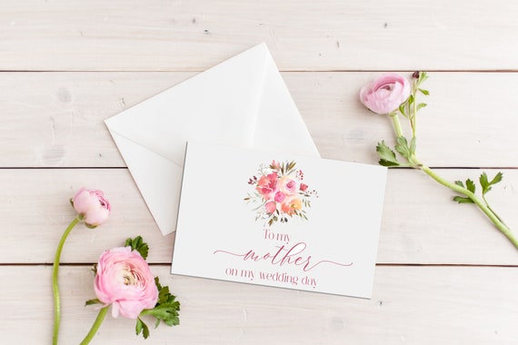 Rustic Wedding Card, To my Mother on my wedding day, Mother Card, Floral Wedding Card, Wedding Cards, Brides Mom Card, Card for Mother Il_570xn