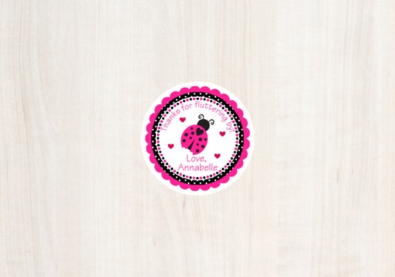 Thanks For Fluttering By Tag, Ladybug Birthday Tag, Pink Black Ladybug, Girls Birthday Tag Il_570xn