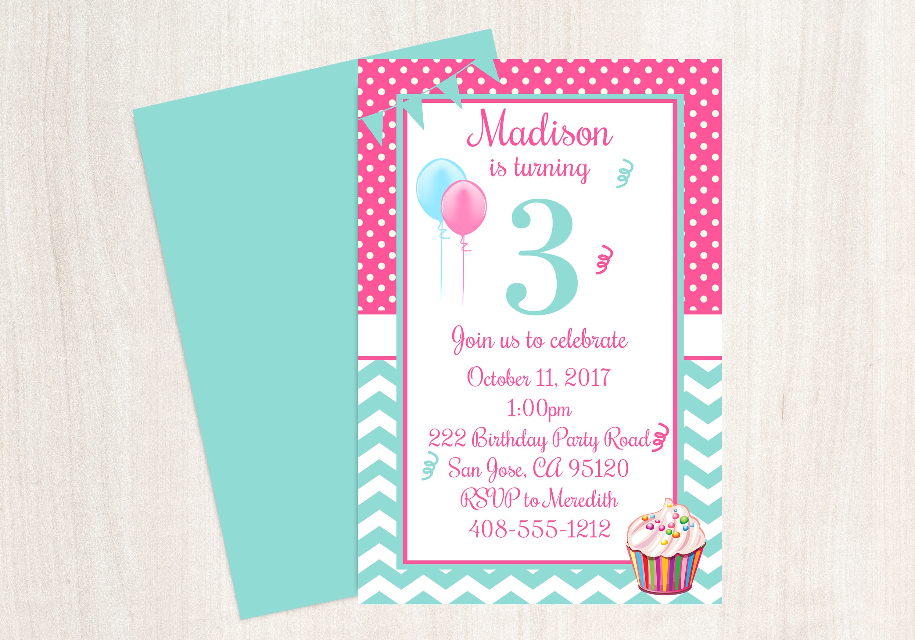 3rd Birthday Party Invitation 3rd Birthday Third Birthday | Etsy