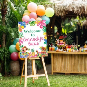 Editable Luau Welcome Sign 16x20 18x24 Printable Luau Birthday Party Decorations Hula Girl Party Decor Hawaiian Tropical Party Corjl HUBC