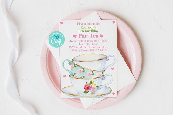 Editable Tea Party Invitation Template, Par-Tea Invite, Tea Party Birthday, Girls Birthday Party ...