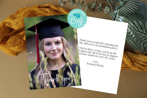 Editable Photo Graduation Thank You Card Template, High School College Nursing School Law School Medical School Thank You Note, Corjl Il_570xn