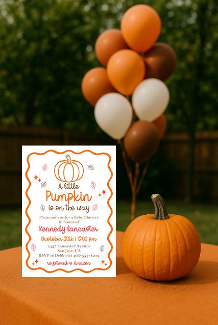 Editable Hand Drawn Doodle A Little Pumpkin Is On The Way Baby Shower Invite, Printable Fall Halloween Baby Shower Invitation, Corjl