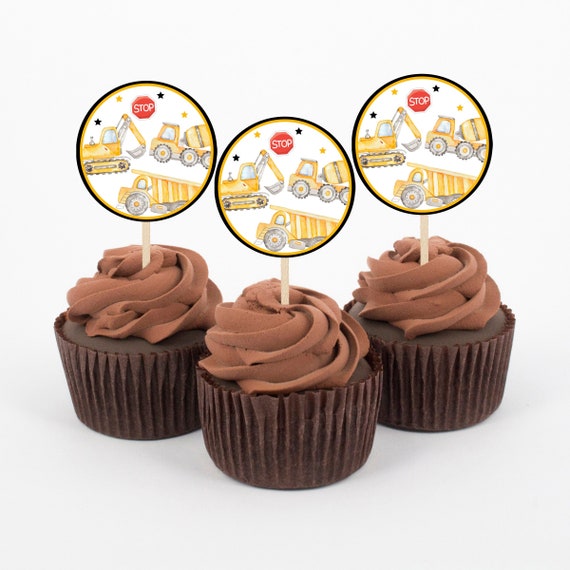 Printable Construction Cupcake Toppers, Instant Download, Boys Birthday