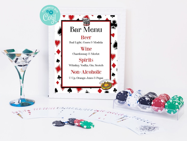 Editable Casino Party Bar Menu Casino Birthday Las Vegas Etsy