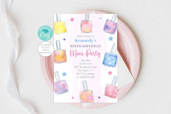 Mani Party Invitation Manicure Party Tween Birthday Teenager Party Nail Party Girls Birthday Party Corjl Printable Sap Party Editable MPNP Il_570xn