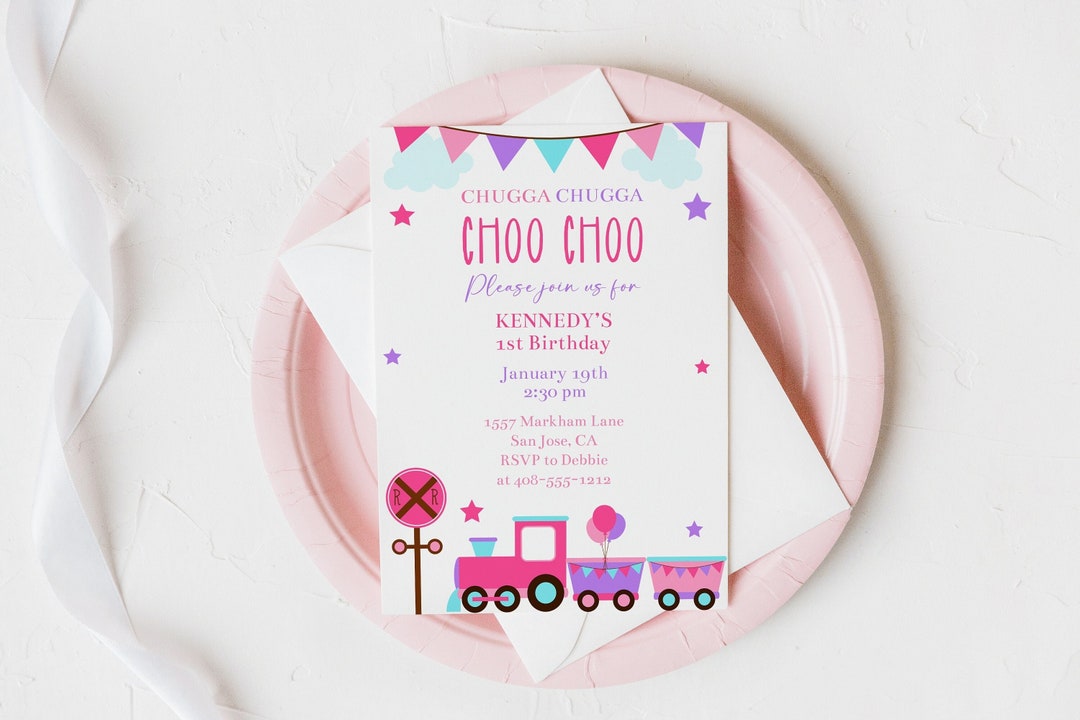 Editable Train Birthday Invitation Template Girls 1st - Etsy Portugal
