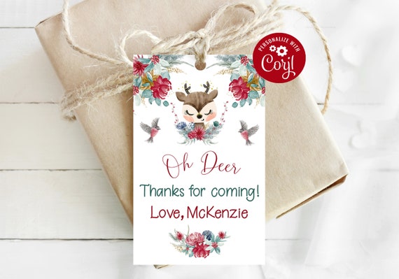 Editable Reindeer Tag, Winter Party, Winter Birthday, Christmas Party Decorations, Corjl, Favor Tag, Printable Tags, Personalized, RDBP Il_570xn