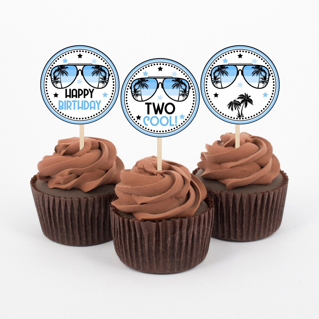 Printable Two Cool Cupcake Toppers, Boys 2nd Birthday, Second Birthday