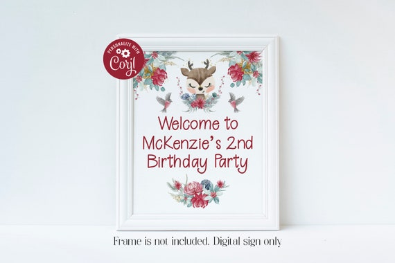 Editable Reindeer Welcome Sign, Christmas Birthday, Christmas Baby Shower, Party Decorations, Corjl, Winter Party, Printable Sign, RDBP Il_570xn