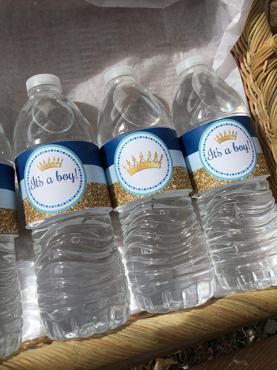 Prince Water Bottle, Prince Baby Shower, Prince Water Wrapper, Blue Gold,Royal,Instant,Printable Water, it's a boy shower,prince wrap around Il_570xn
