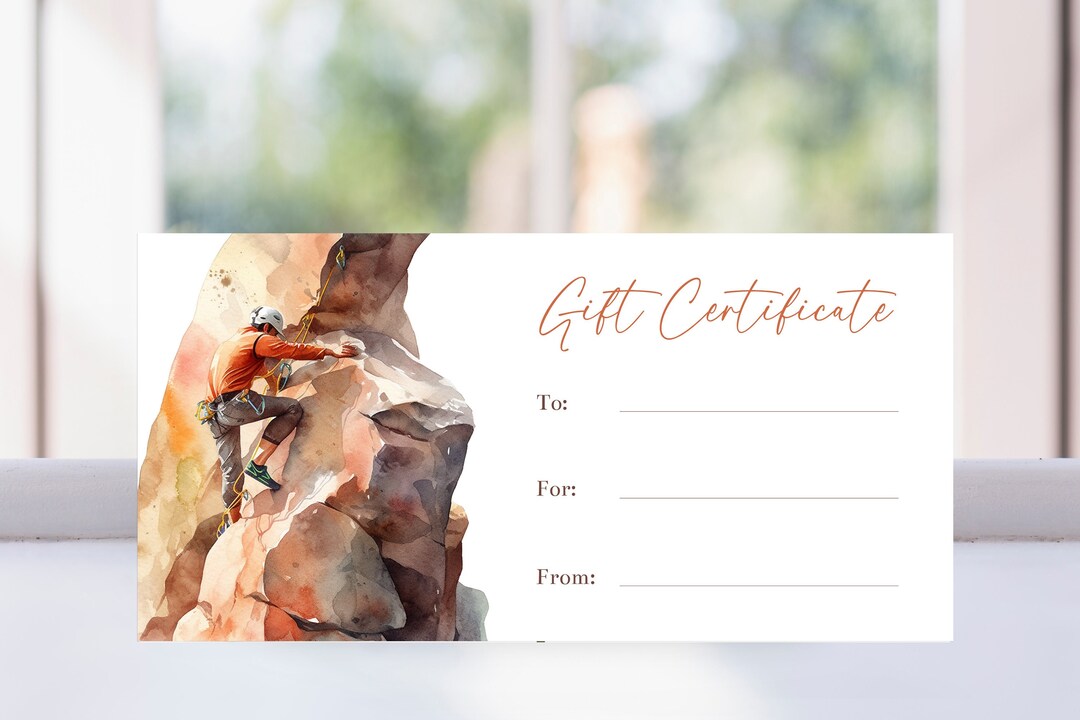 Printable Rock Climbing Gift Certificate Template, Mountain Climbing