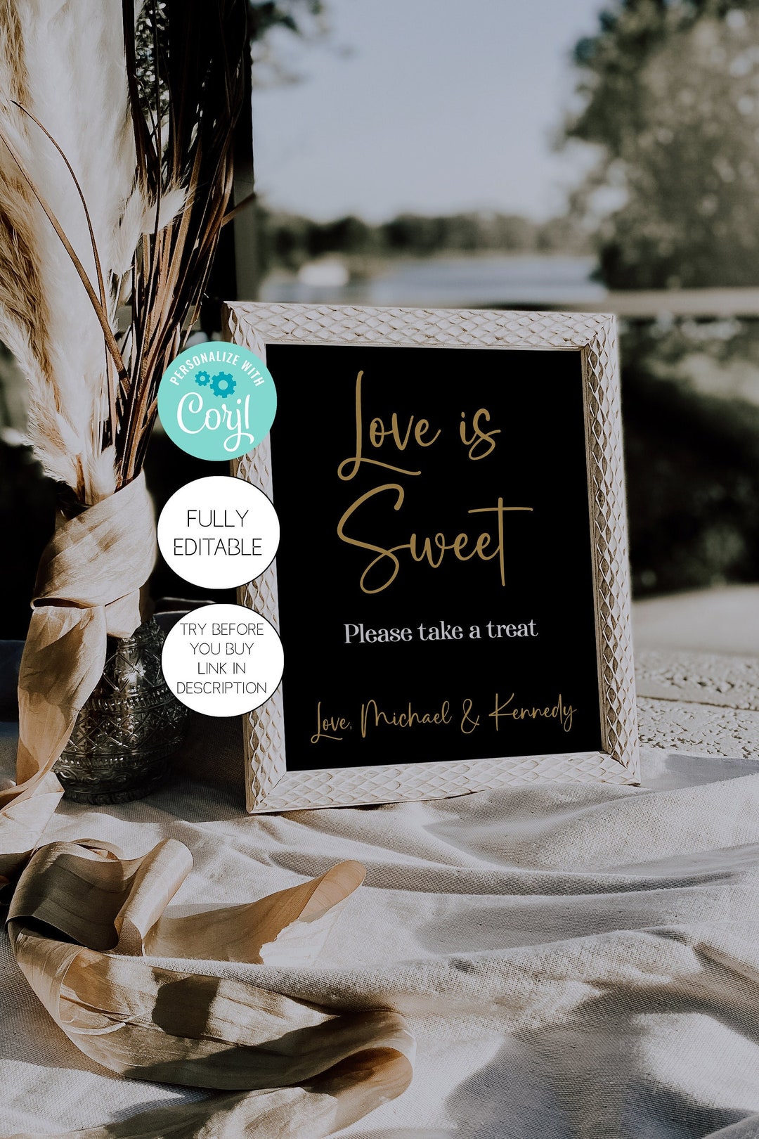 Fully Editable Love is Sweet Sign Template, Black and Gold, Minimalist ...