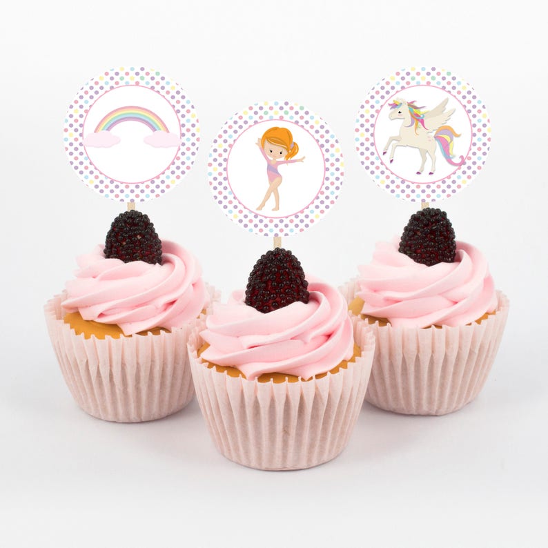 Gymnastic Unicorn Cupcake Toppers Gymnast Cupcake Printable Gymnastics African American Gymnastics Birthday Instant Gymnastics Party
