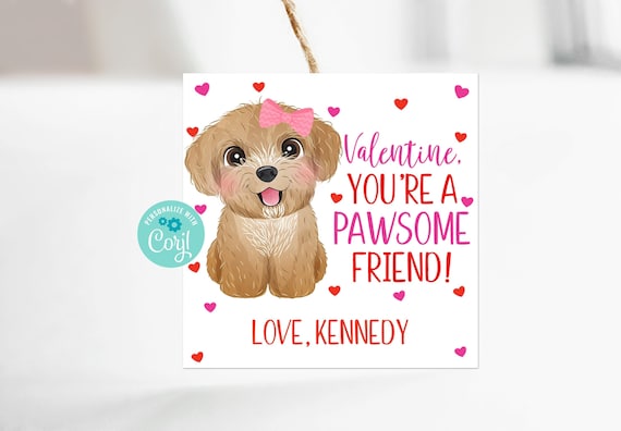 Printable Dog Valentines, You're a Pawsome Friend Valentine, Puppy Valentines For School, Kids Valentines For Classroom Friends, Corjl Il_570xn