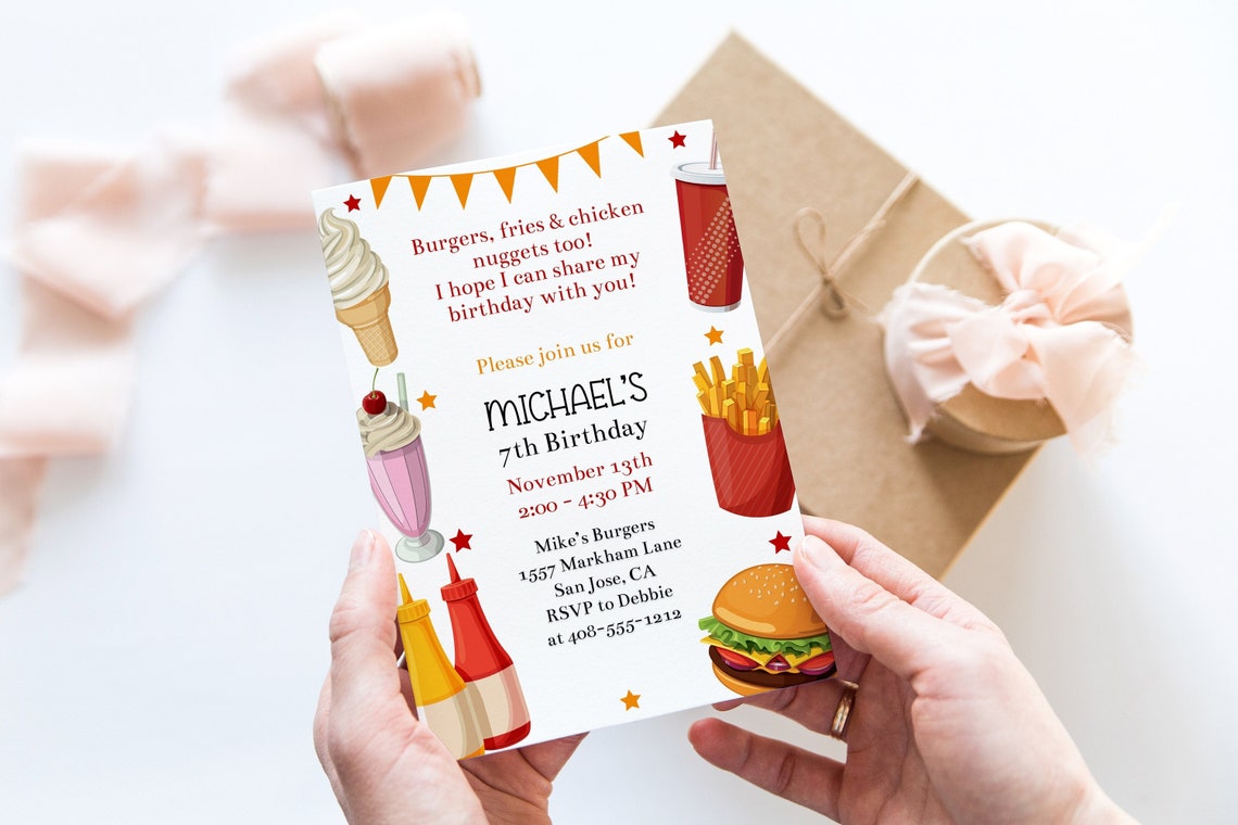 Editable Fast Food Birthday Invitation Template Fast Food Etsy