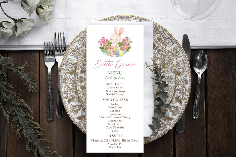 Editable Easter Brunch Bundle Templates, Invitation and Evite, Dinner Menu and Food Card, 8x10 Sign, Cupcake Toppers, Favor Tag, Corjl, EADN image 6