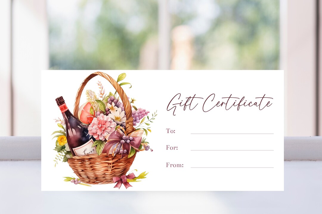 Printable Wine Basket Gift Certificate Template, New Homeowners Coupon ...