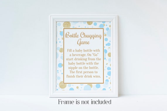 Coed Shower Game, Bottle Chugging Game, Drinking Game, Baby Chug, Baby Bottle Game, Baby Shower Games, Blue and Gold Baby Shower, Chugging Il_570xn