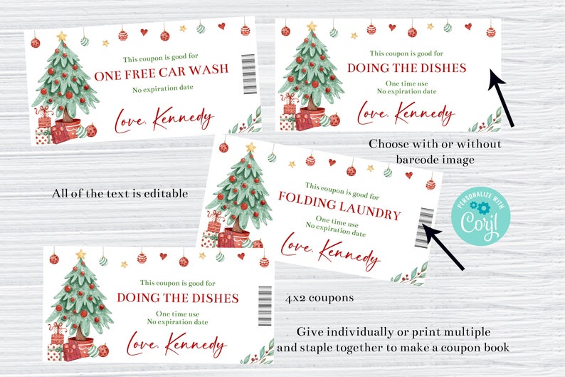 Editable Christmas Coupons Printable Coupon Book Card Templates Personalized Gift Coupon Vouchers Kids Christmas Coupons Inexpensive Gifts image 1