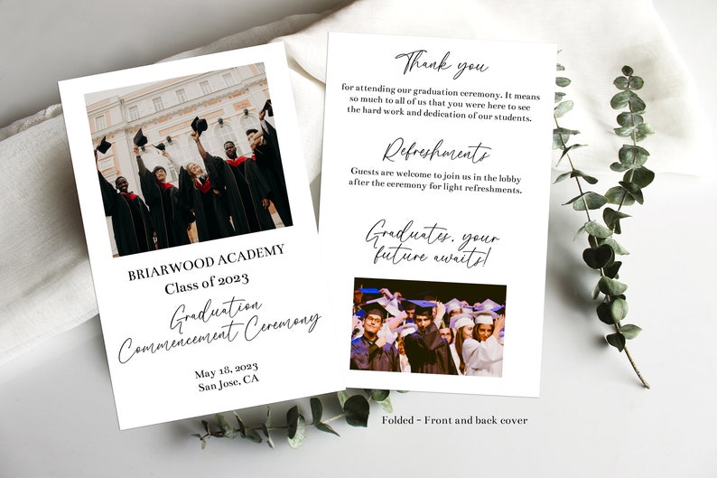 Editable Graduation Folded Program Template, Printable Commencement Pamphlet, Preschool Elementary Middle School High School, 11.5x8, Corjl image 1