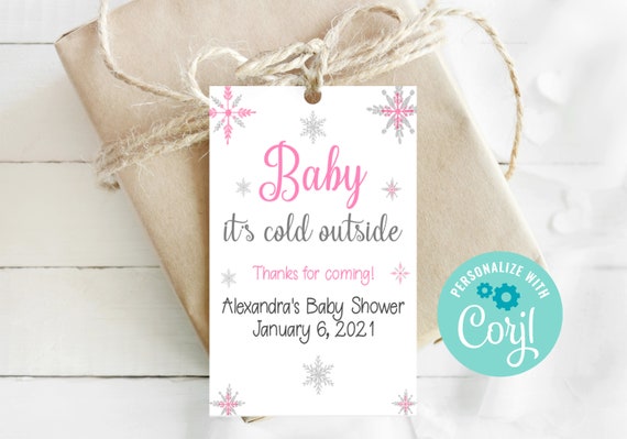 Editable Favor Tags, Baby it's cold outside, Winter Baby Shower, Snowflake Baby Shower, Baby Girl Shower, Winter Wonderland, Corjl, Instant Il_570xn