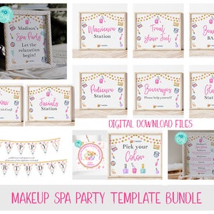 Makeup Spa Party Bundle Templates, Printable Spa Party Signs, Spa Party Decorations, Spa Menu, Makeup Party, Pedicure, Manicure, Corjl, MASP image 1