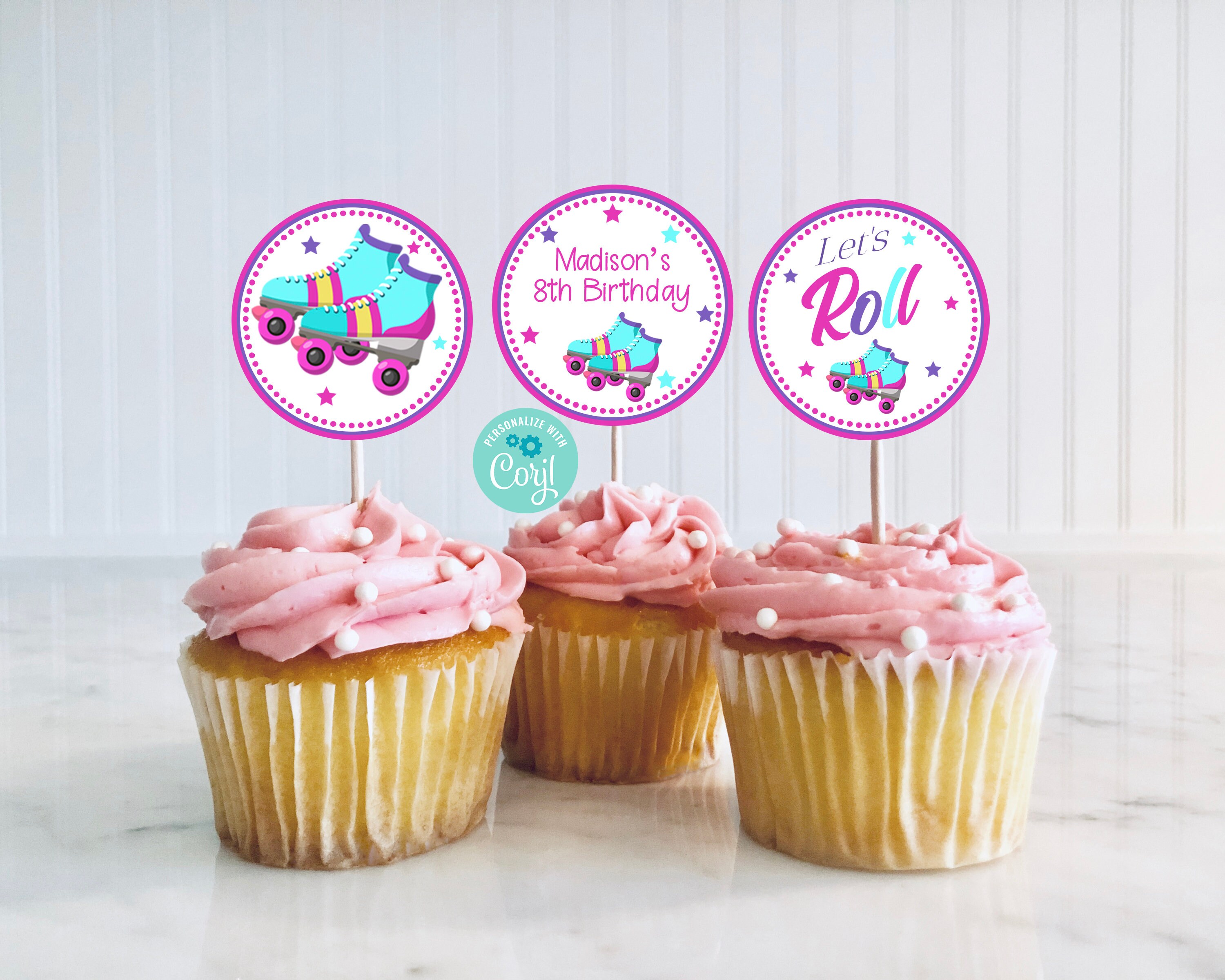 PRECUT Roller Skate Skating Cup Cake Toppers Decorations Birthday Party ANY AGE