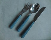 Three Pieces Blue JAZZ Knife, Dessert Fork and Spoon Flatware