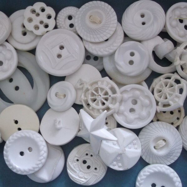 Over 40 White Textured Vintage Buttons