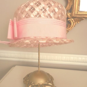 Vintage Pale Pink Bucket Easter Hat with Wide Ribbon