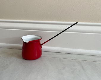 Vintage Turkish Dipper or Coffee Pot 4 oz Red and Black Enamel