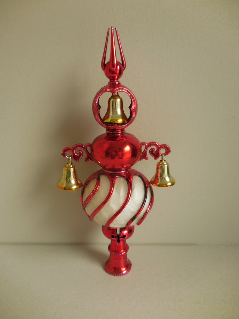 Vintage Metallic Bradford Tree Topper With Angel Hair and Bells Red and