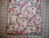 Flannel receiving blanket - llamas, pink and peach bandanas and glasses, large size, 40 quot x 43 quot