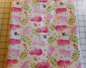 Flannel receiving blanket - pigs, mice and birds - large size 41 quot x 43 quot